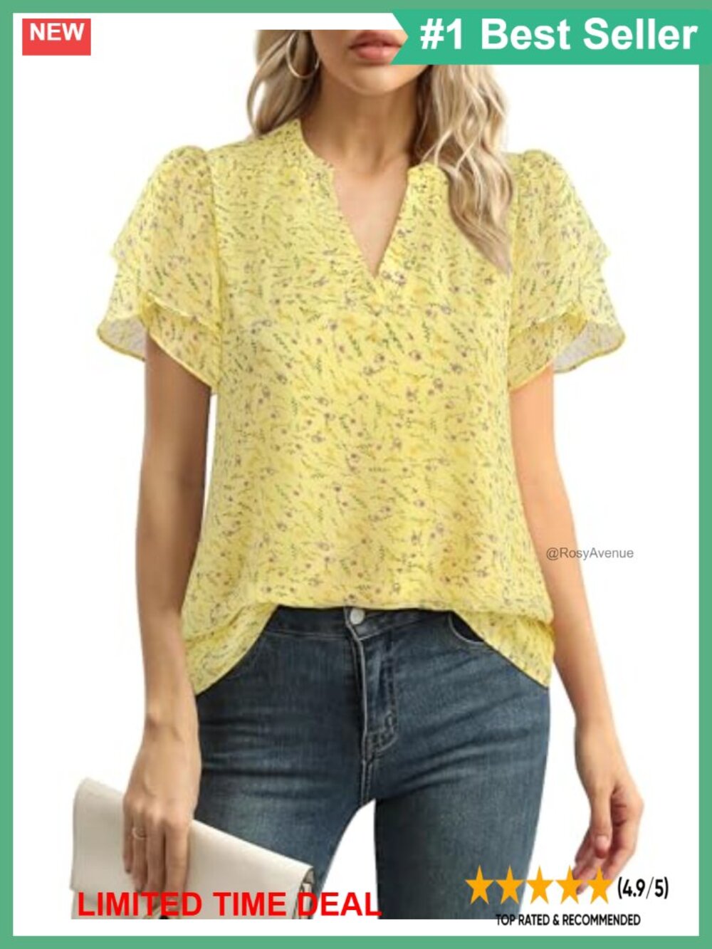 Womens Chiffon Blouse Petal Puff Short Sleeve V Neck Work Top